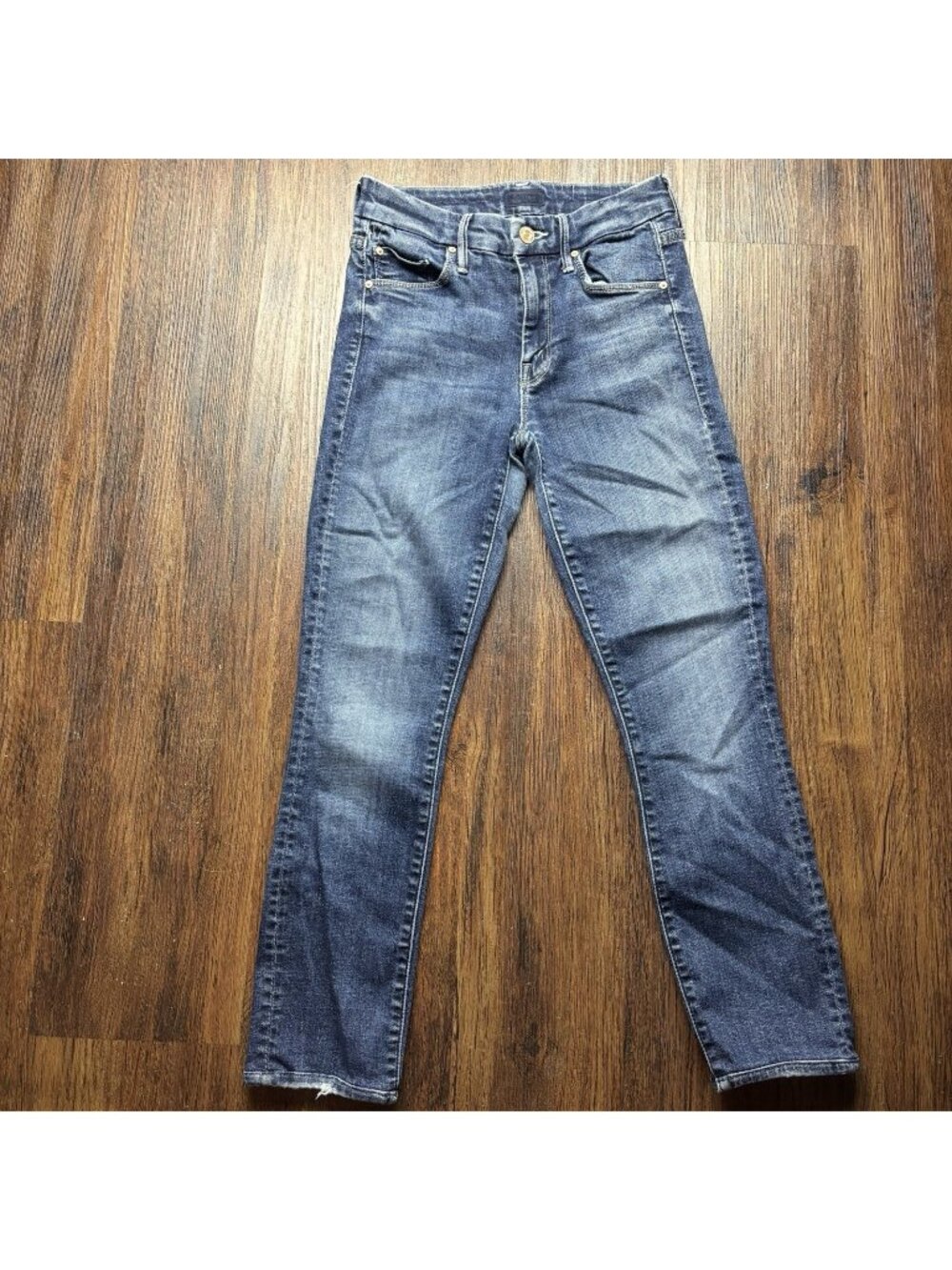 MOTHER The Looker Crop Skinny Jeans On The Edge Distressed Dark Wash Size 24